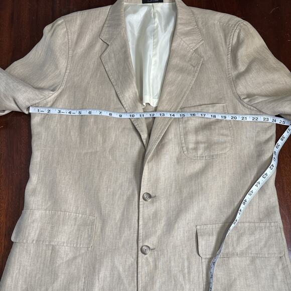 W.H. Belk Mens Linen Blazer Size 46 Long Tan Jacket Coastal Herringbone Weave - Picture 5 of 8